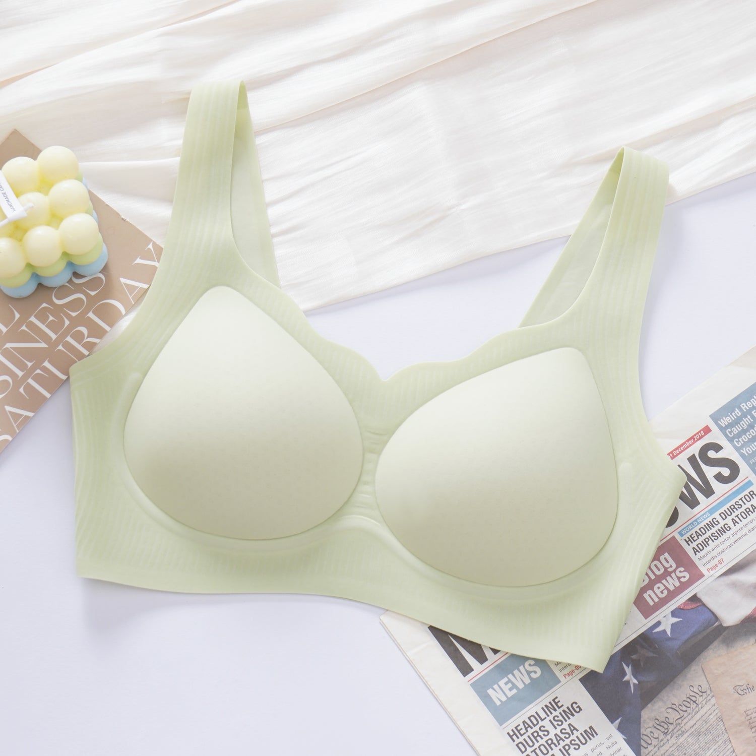 Front view of black wireless seamless contour bra with 3D dual U-shaped support structure