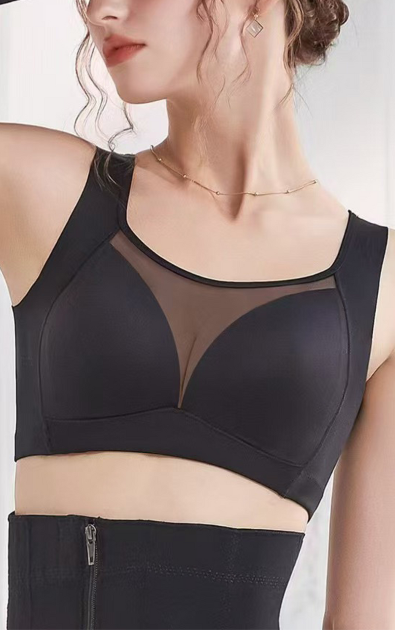 Front view of wireless deep V mesh tube top contour bra with W-shaped lift support