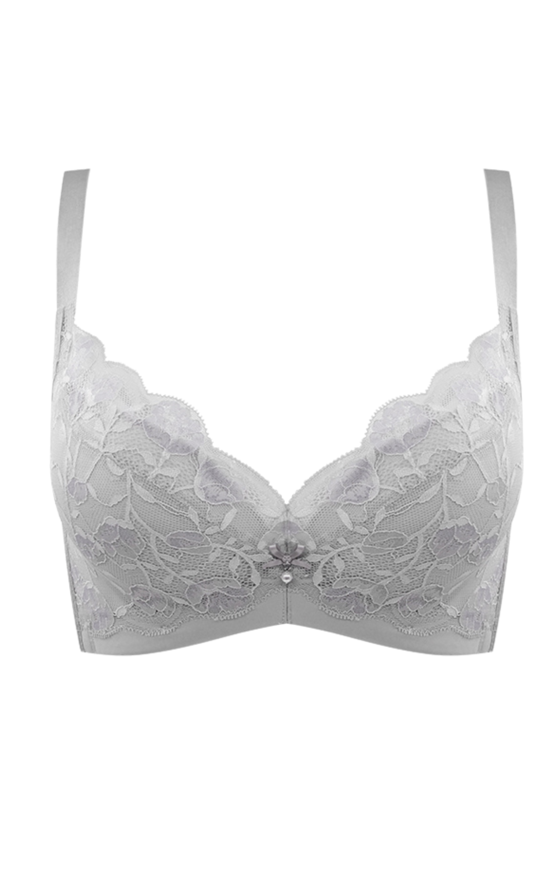 Front view of black floral lace push-up contour bra with moisture-wicking cotton fabric