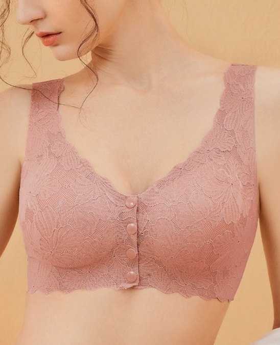 Side view of black wireless front clasp contour bra showing moisture-wicking breathable fabric