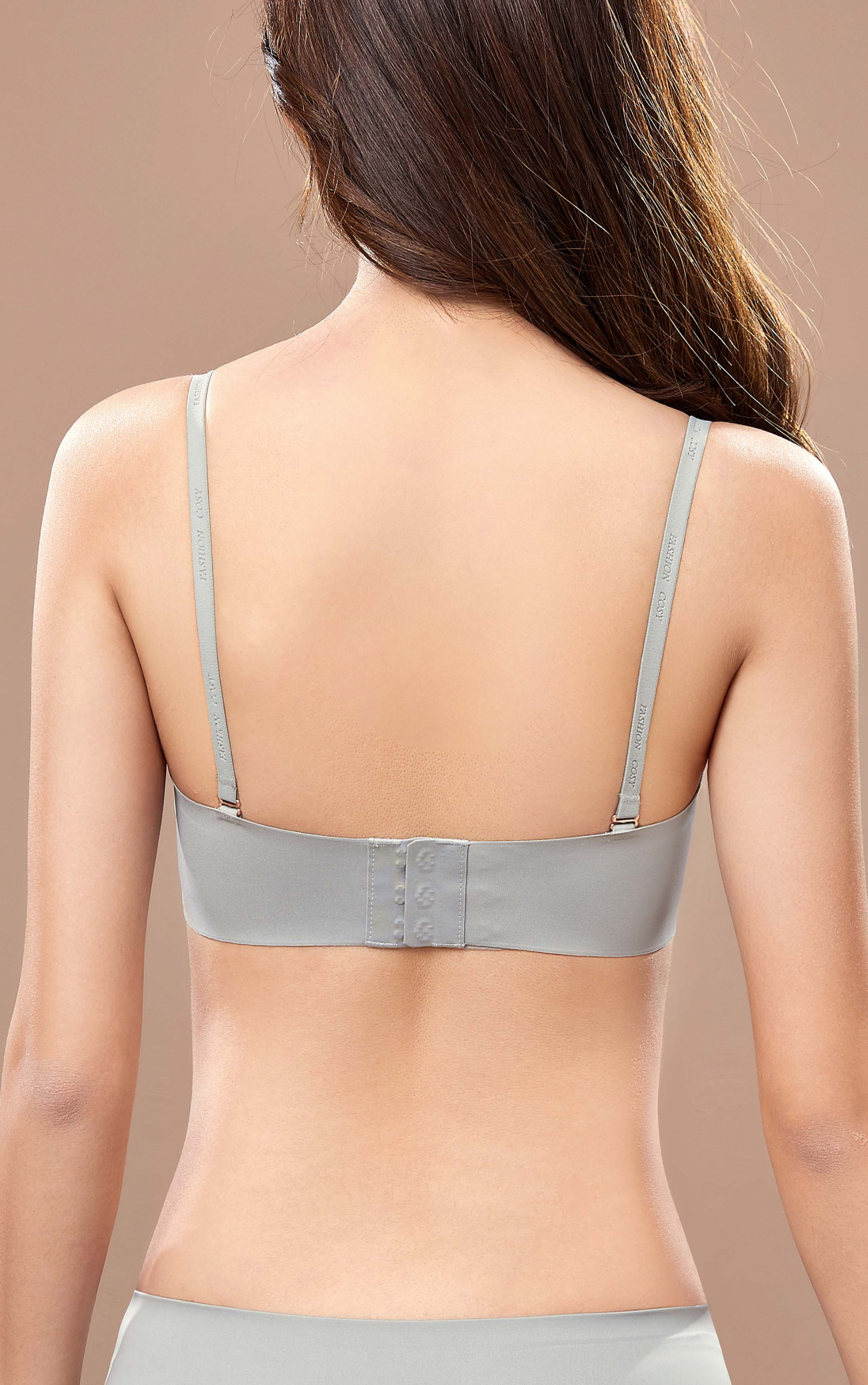 Back view of seamless tube top contour bra with clean invisible back design