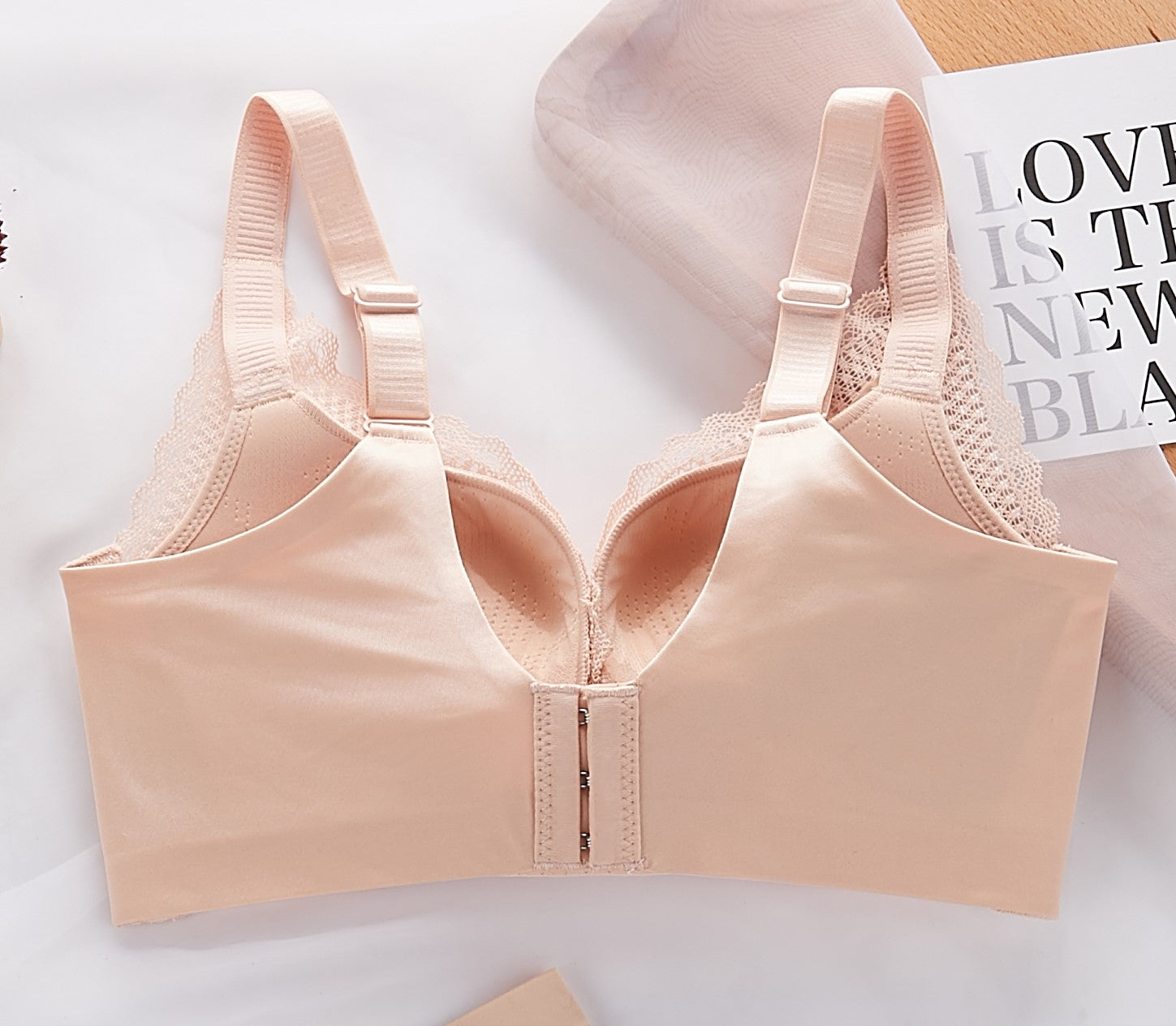 Back view of ultra soft contour bra highlighting back-smoothing design and hook closure