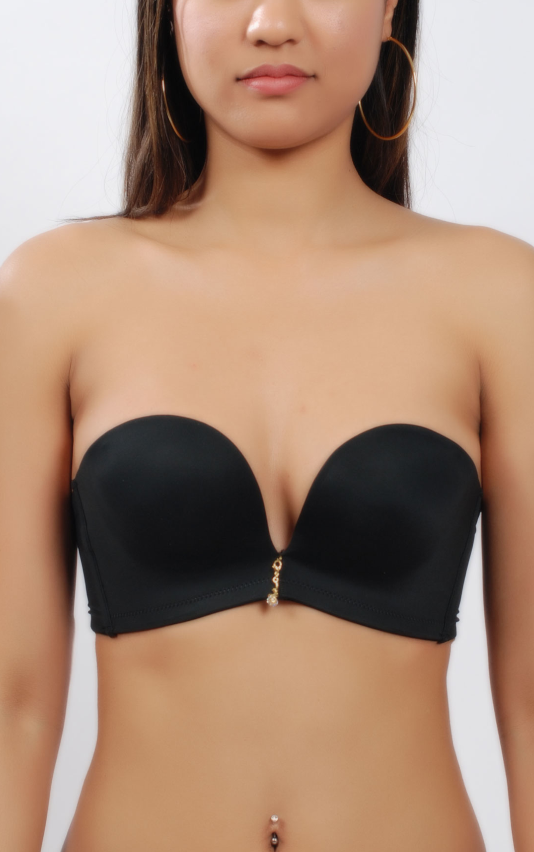 Front view of beige silk convertible push-up contour bra with multi-way straps