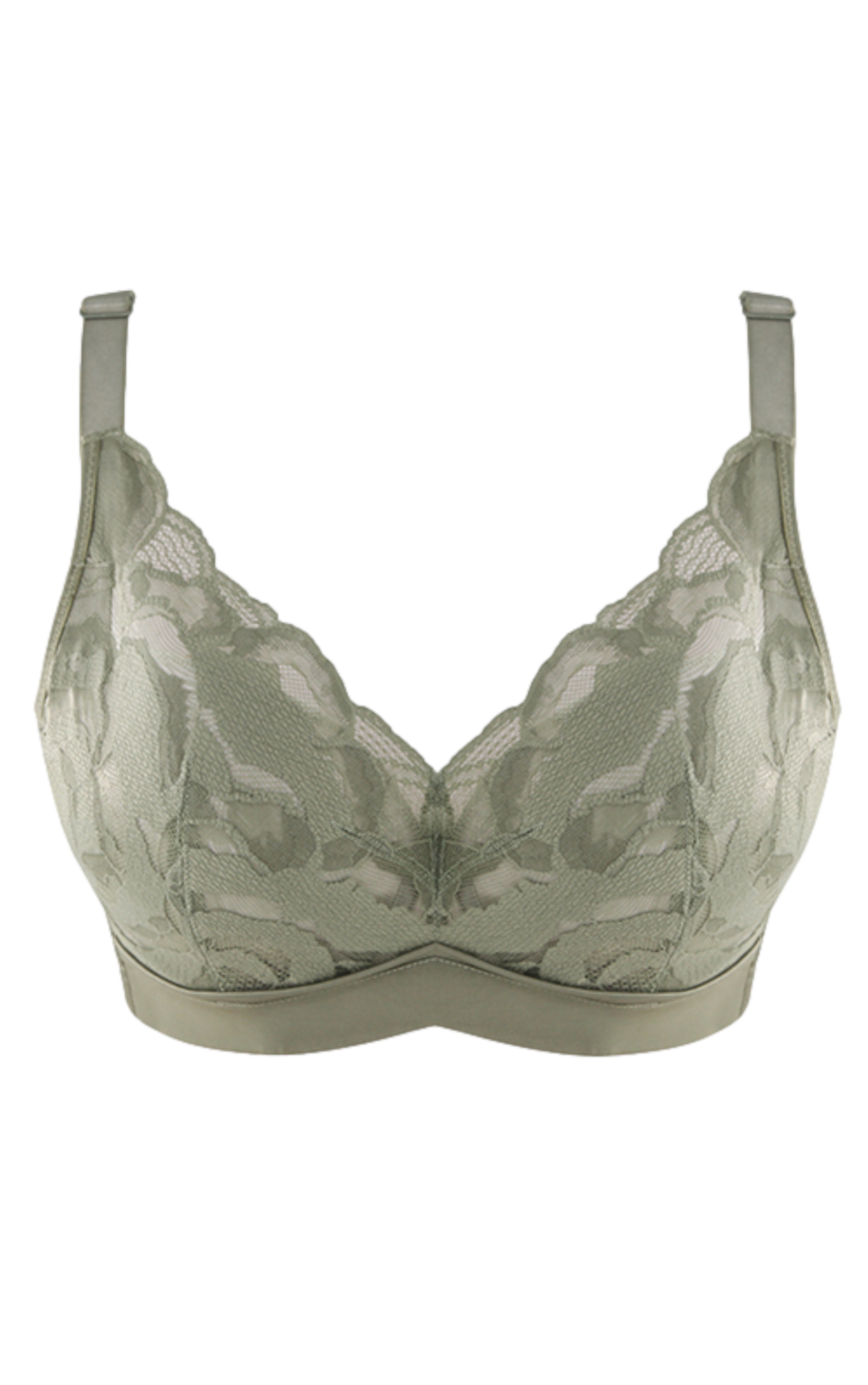 Side view of beige underwire minimizer contour bra showing wide back-smoothing sidebands