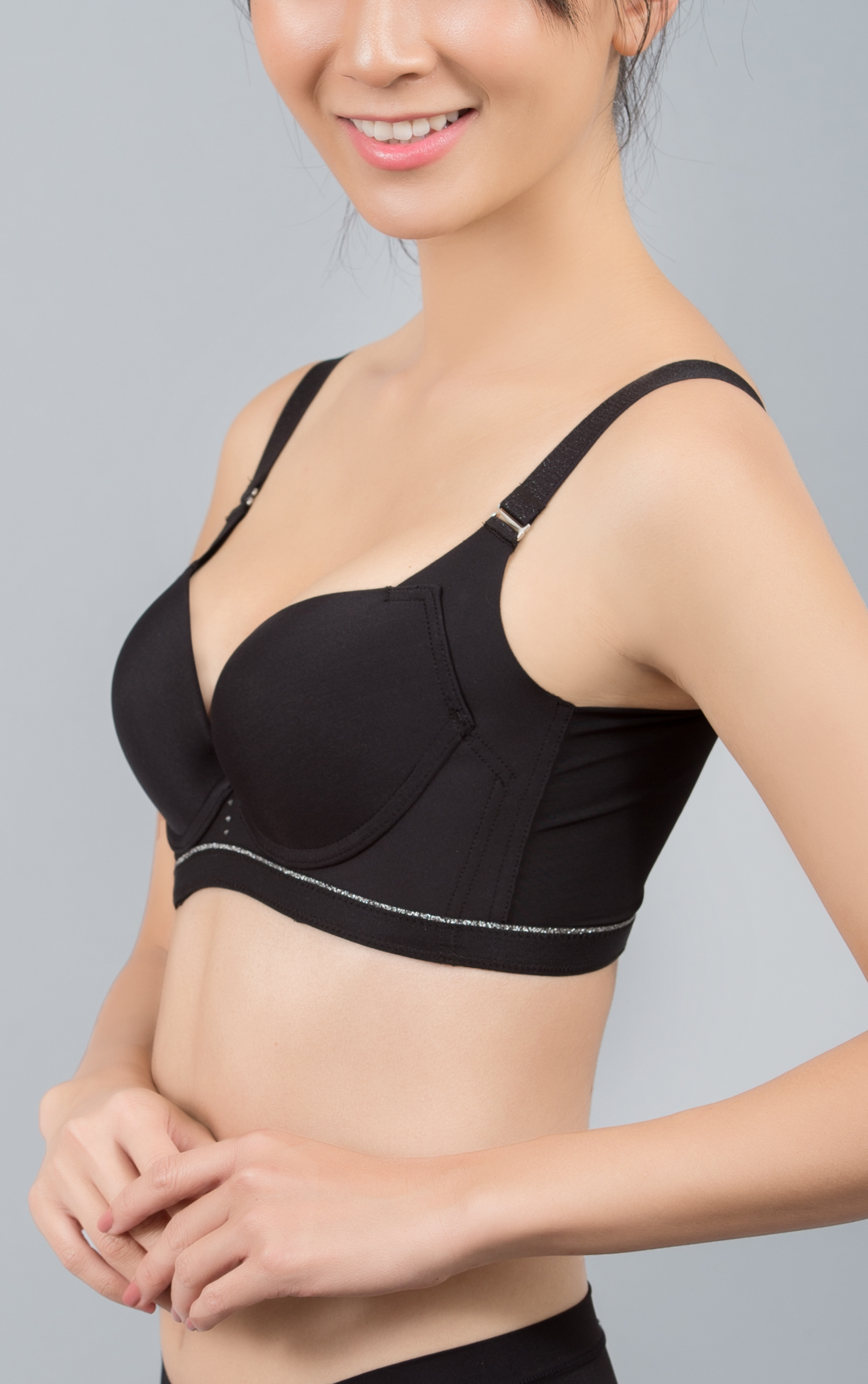 Front view of black heart-cut push-up contour bra with enhanced cleavage shaping