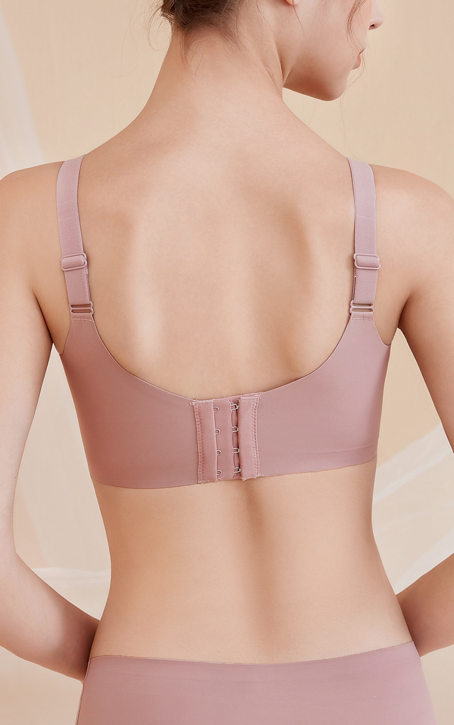 Front view of pink lace molded cup wireless contour bra with anti-bacterial cotton-silk lining