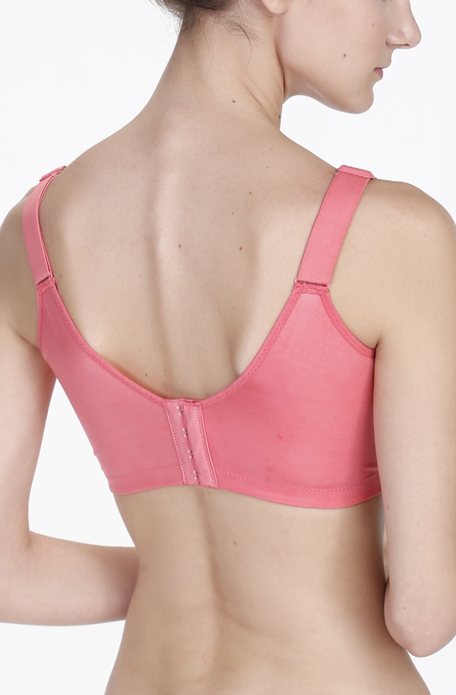 Front view of red removable wire lace contour bra with full coverage and anti-slip straps