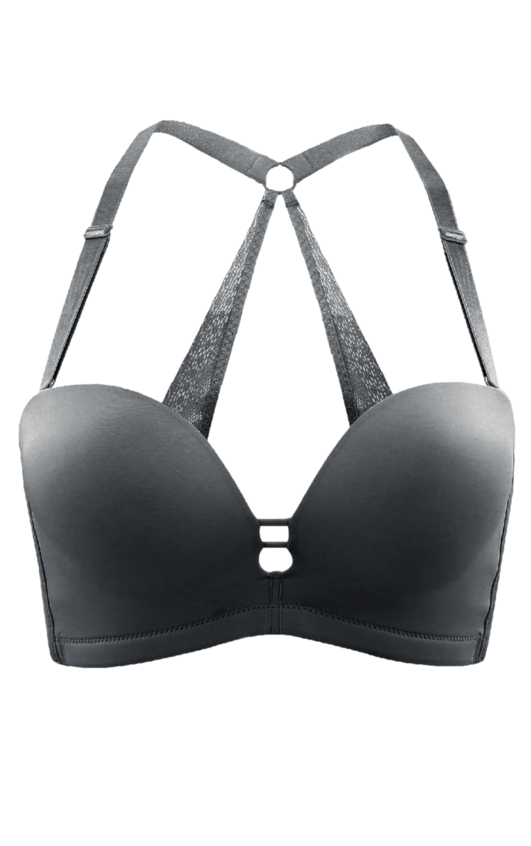 Side view of beige seamless contour bra showing ergonomic mold cups and natural lift