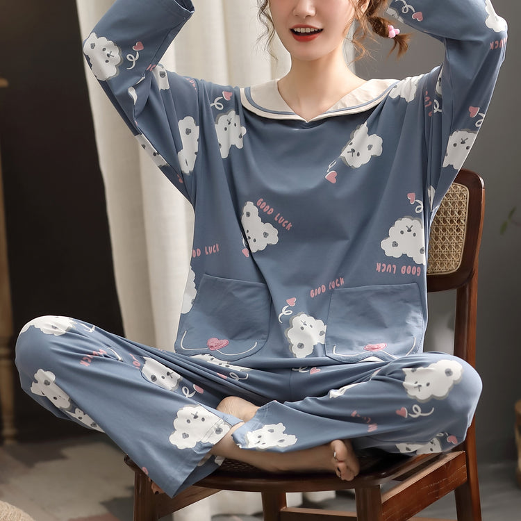 Dreamy Cloud Bear Print Long Sleeve Pajamas #71039