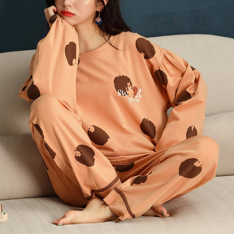 Soft Beaver Print Long Sleeve Pajamas #701019