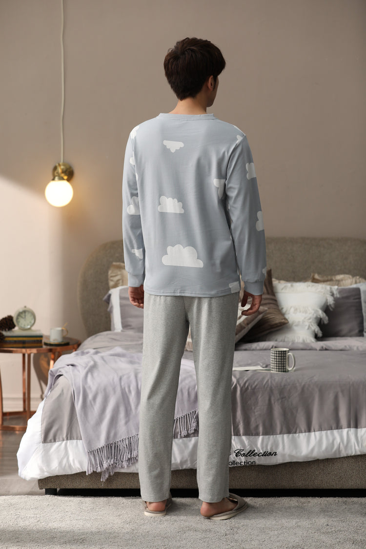 Cute Cloud Print Long Sleeve Couple Pajamas #75018