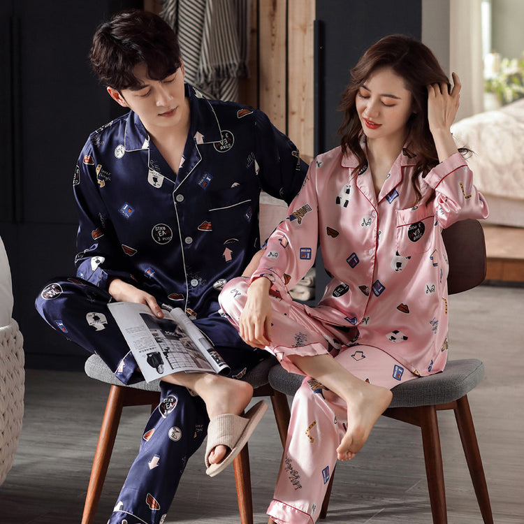 His & Her Cozy Long Sleeve Satin Pajamas #75505/76605