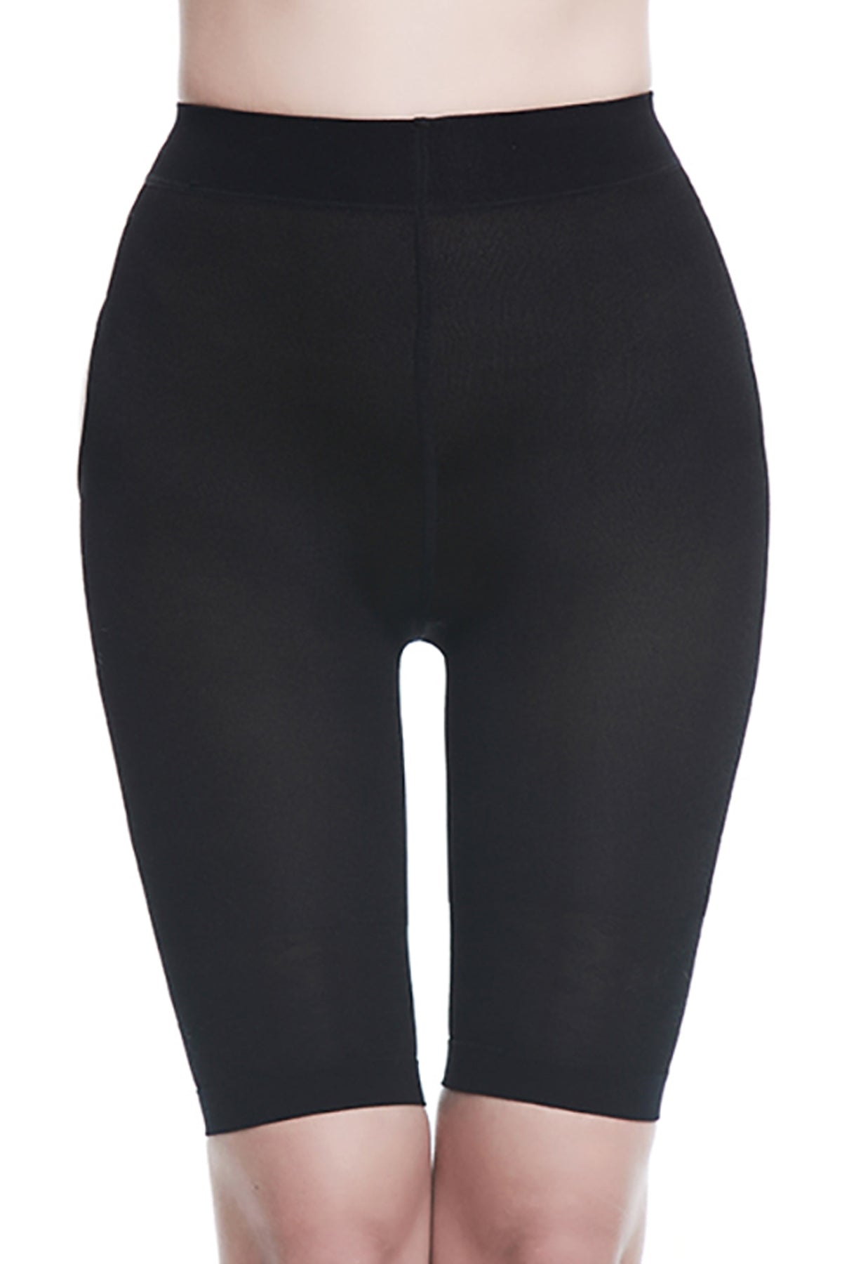 Detail view of black padded shapewear shorts showing removable butt lift pads