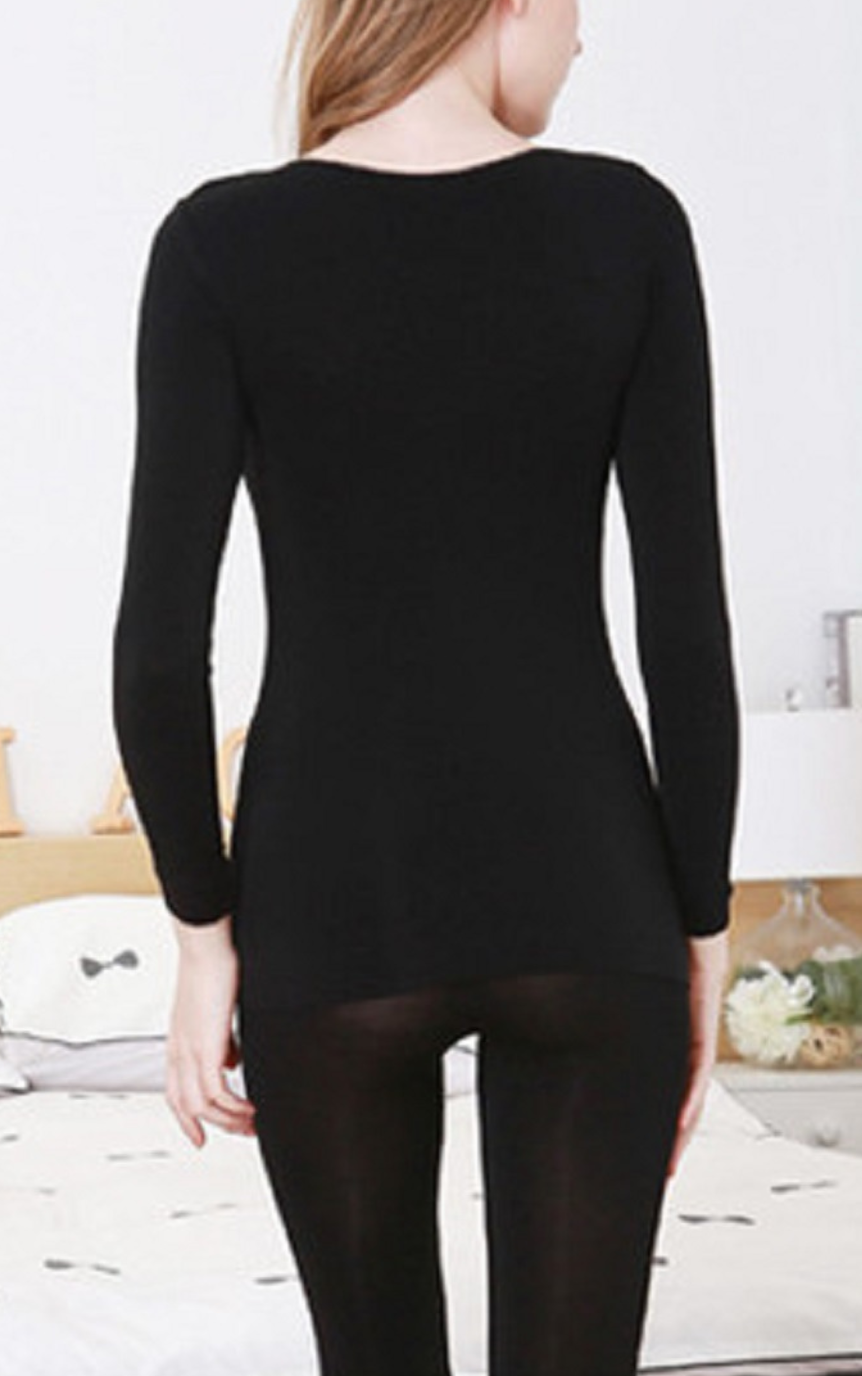 Front view of beige seamless thermal shapewear set showing slim-fit design