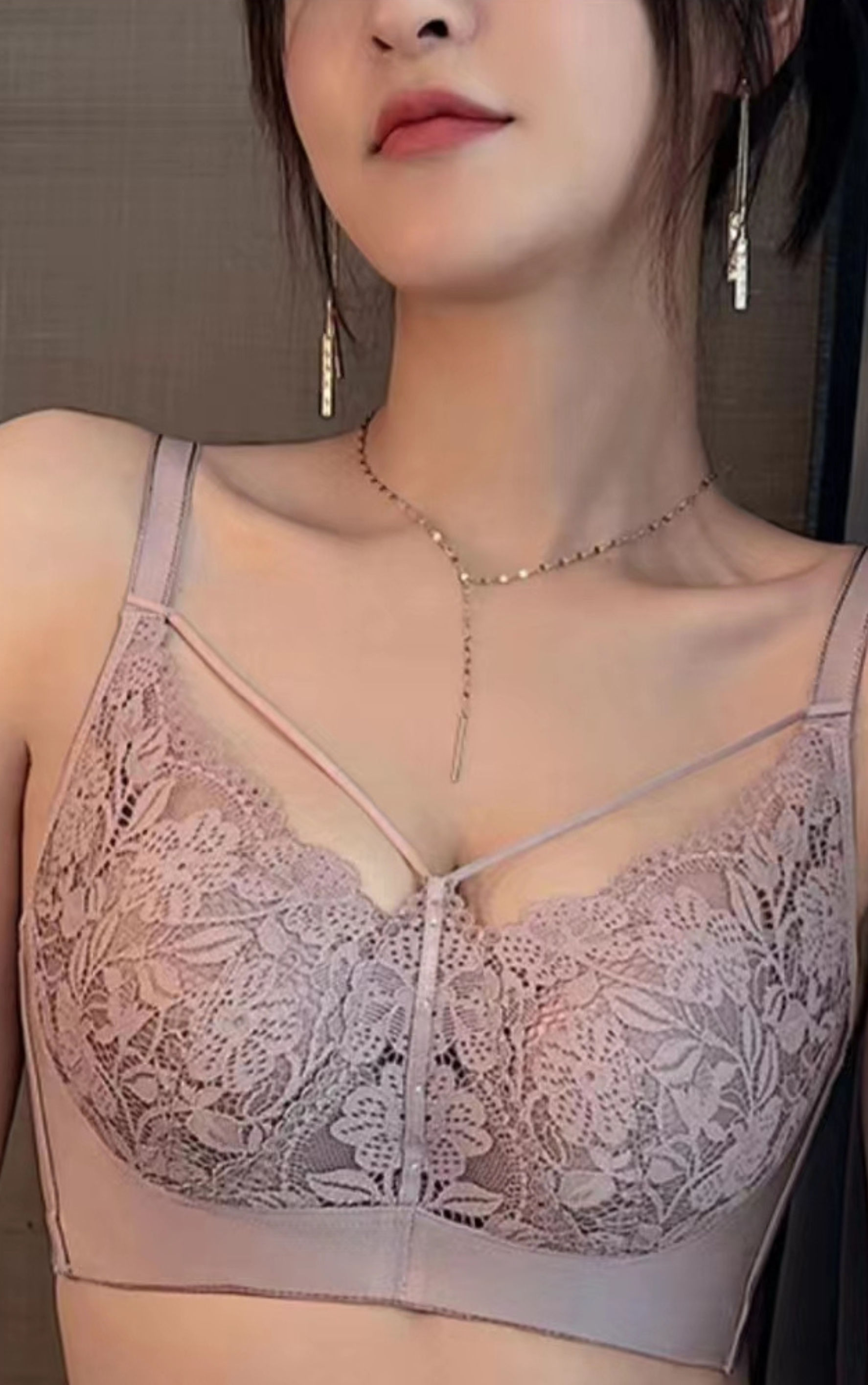 Front view of green floral lace full-coverage contour bra with mulberry silk blend