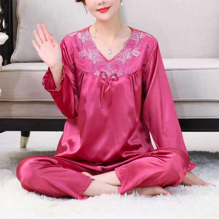 Classic Floral Long Sleeve Satin Pajamas #79003