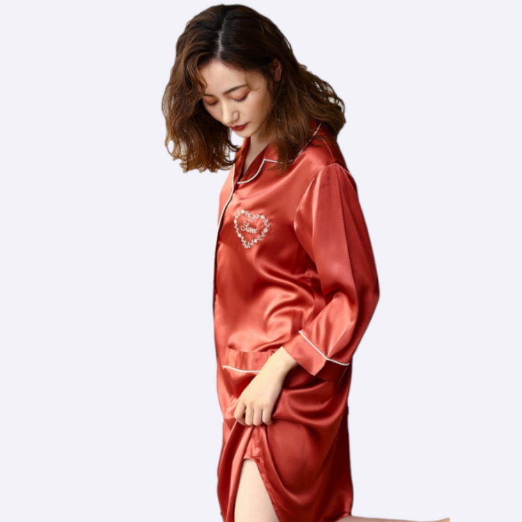 Classic 3/4 Sleeves Comfy Silk Pajama Dress #7823001 – Bradoria Lingerie