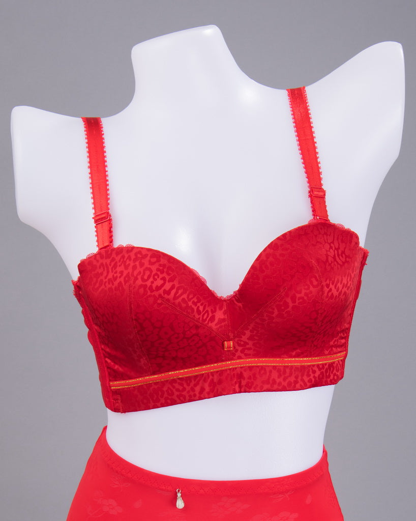 Front view of red multi-way underwire contour bra with half-cup push-up lift