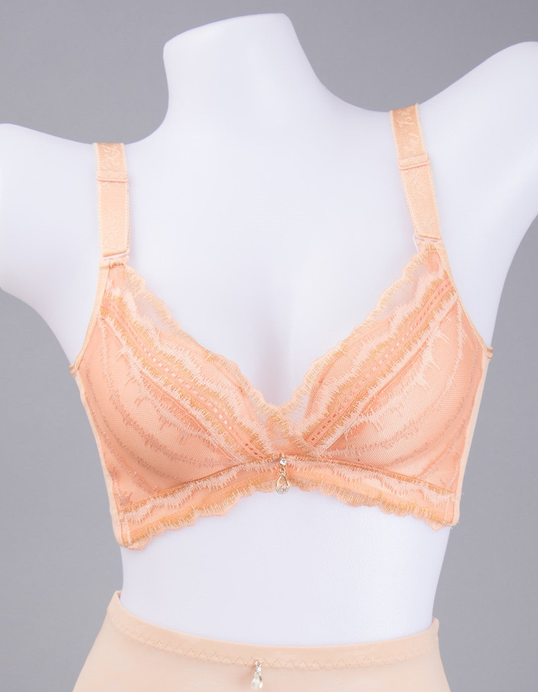 Front view of black wireless butterfly lace contour bra with cotton comfort