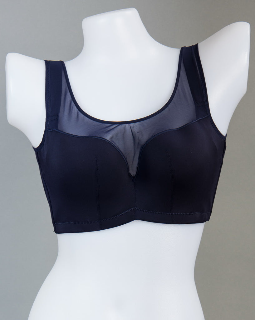 Front view of purple full-coverage underwire contour bra with breathable cotton and mesh