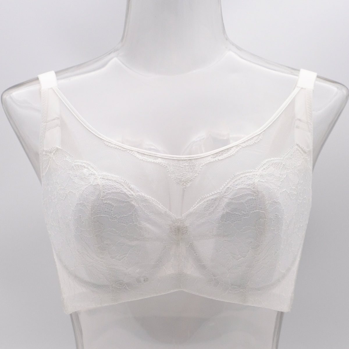 Side view of black wireless contour bra highlighting mesh panels and natural shaping