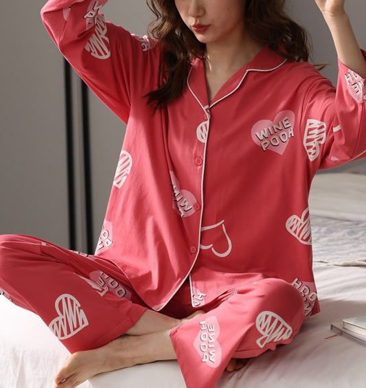 Long Sleeve Soft Heart Print Pajamas #79012