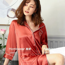 Classic 3/4 Sleeves Comfy Silk Pajama Dress #7823001