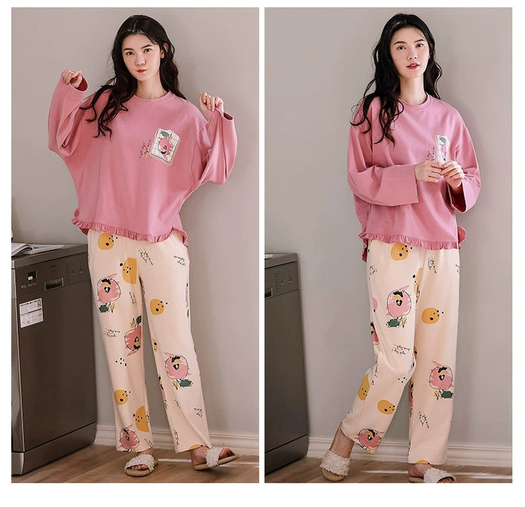 Cozy Long Sleeves Pajamas with Cute Pastel Apple Prints #770021
