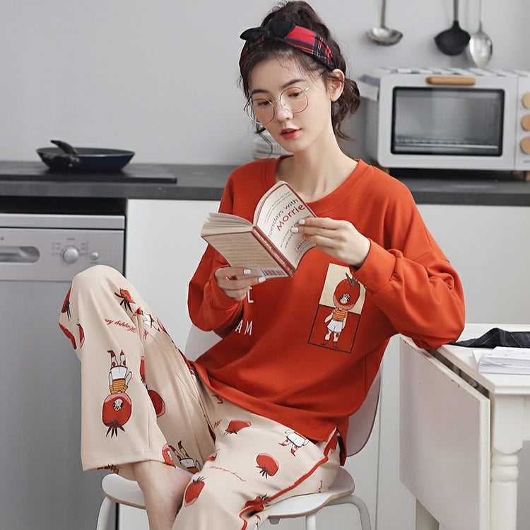 Cotton Pajamas - Cute Strawberry Cartoon Graphic Long Sleeve Pajamas #72438