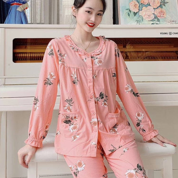 Cotton Pajamas - Floral Baby Doll Long Sleeve Pajamas #73050