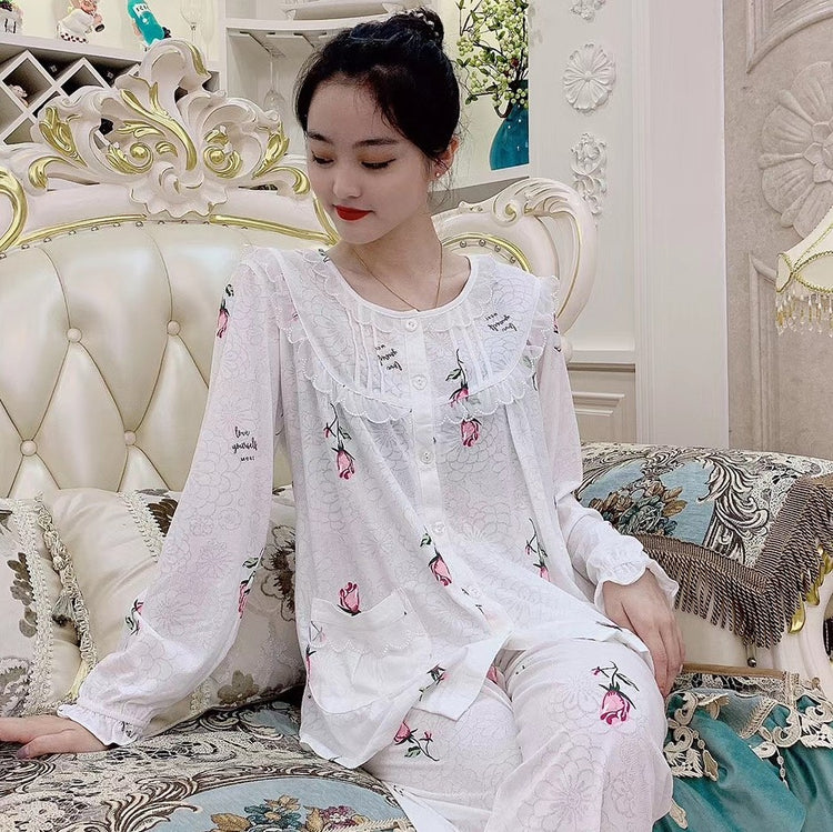Cotton Pajamas - Pure Cotton Floral Spring Long Sleeve Pajamas #73071